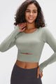 Long Sleeve Cropped Top With Sports Strap Green