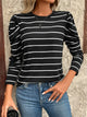 Full Size Striped Round Neck Puff Sleeve T-Shirt Black