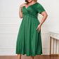 Plus Size Short Sleeve Surplice Neck Midi Dress