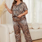 Plus Size Leopard Short Sleeve Top and Pants Lounge Set