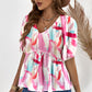 Printed V-Neck Babydoll Blouse