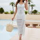 Fringe Hem Drawstring Waist Split Cover Up Dress