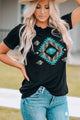 Western Printed Crewneck Graphic Tee Black