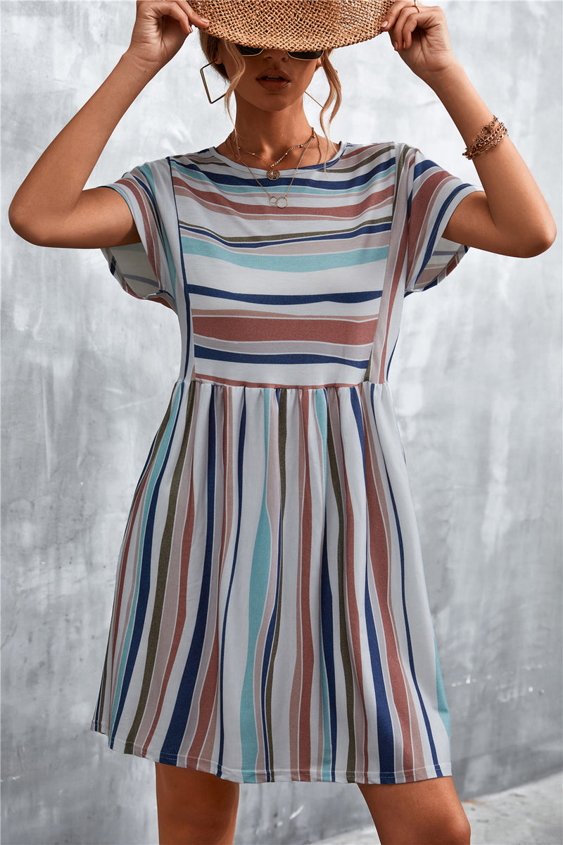 Striped Round Neck Dress Caramel