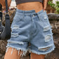 Distressed Raw Hem Denim Shorts