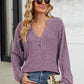 Ribbed Notched Long Sleeve T-Shirt