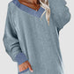 V-Neck Long Sleeve Sweatshirt with Pockets