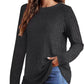 Ribbed Round Neck Long Sleeve Blouse