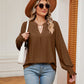 Notched Neck Flounce Sleeve Blouse