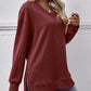 V-Neck Slit Long Sleeve Sweatshirt