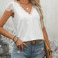 Perfee Eyelet Lace Detail V-Neck Cap Sleeve Top