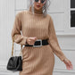 Ribbed Turtle Neck Long Sleeve Mini Sweater Dress