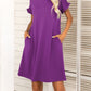 Round Neck Flounce Sleeve Dress with Pockets