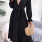 Contrast Belted Flounce Sleeve Dress