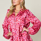 Double Take Full Size Printed Ruffle Trim Balloon Sleeve Shirt