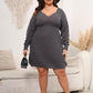 Plus Size Dropped Shoulder Long Sleeve Knit Mini Dress