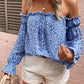 Honey Off Shoulder Printed Frill Trim Blouse