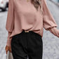 Decorative Button Round Neck Long Sleeve Blouse