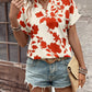 Flower Notched Short Sleeve Blouse