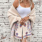 Fringe Geometric Open Front Long Sleeve Cape