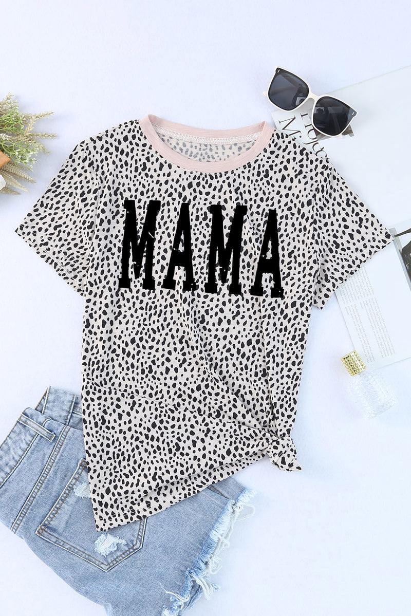 MAMA Animal Print Round Neck Short Sleeve T-Shirt