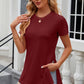 Eyelet Slit Round Neck Short Sleeve T-Shirt