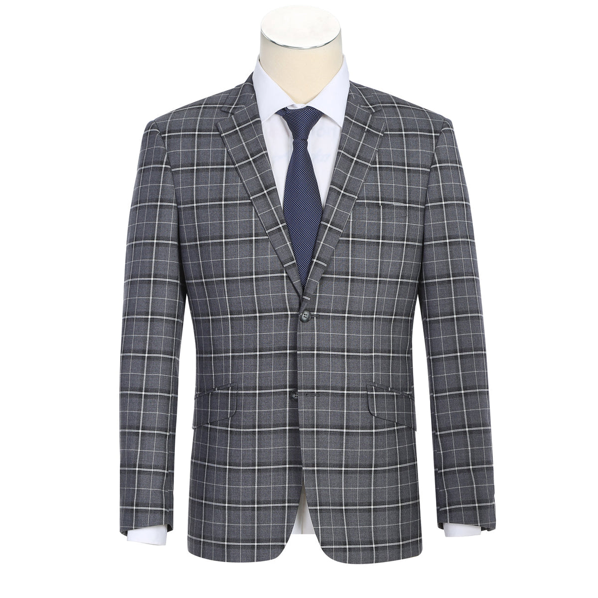 293-14 Men's Classic Fit Single Breasted Grey & White Check Suits