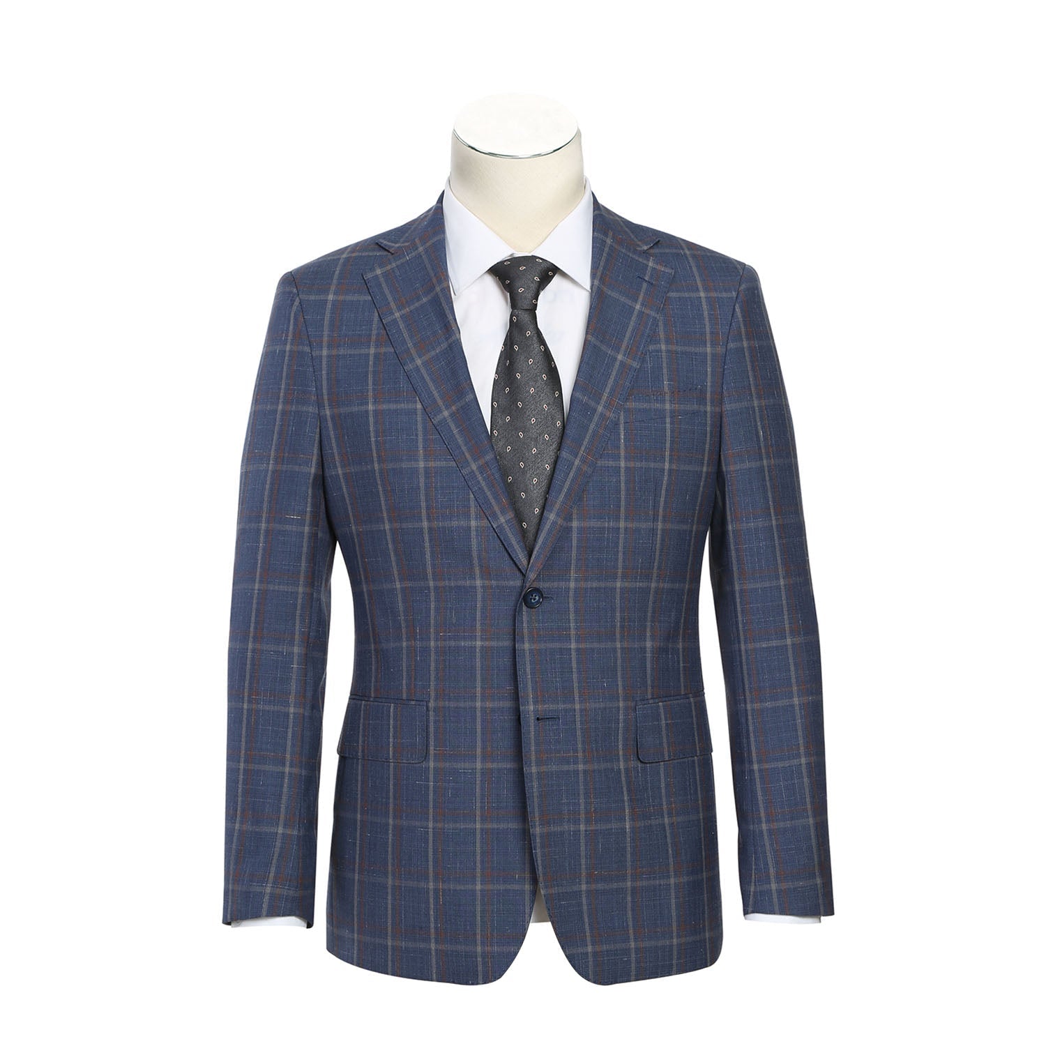 EL72-62-400 Light Steel Blue with Orange Check Wool Suit