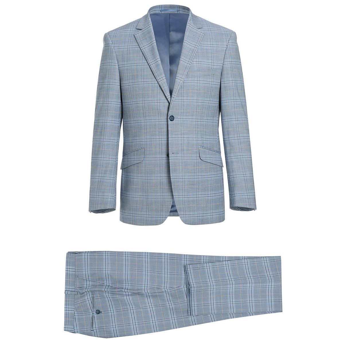 293-3 Men's 2-Piece Slim Fit Notch Lapel Stretch Windowpane Suit