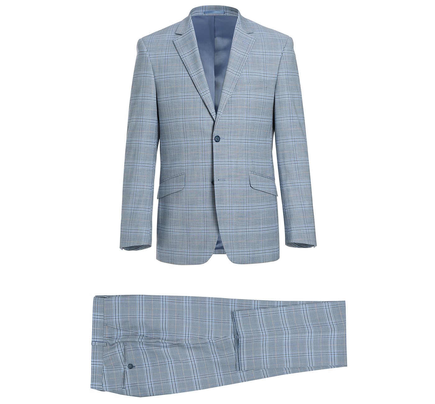 293-3 Men's 2-Piece Slim Fit Notch Lapel Stretch Windowpane Suit