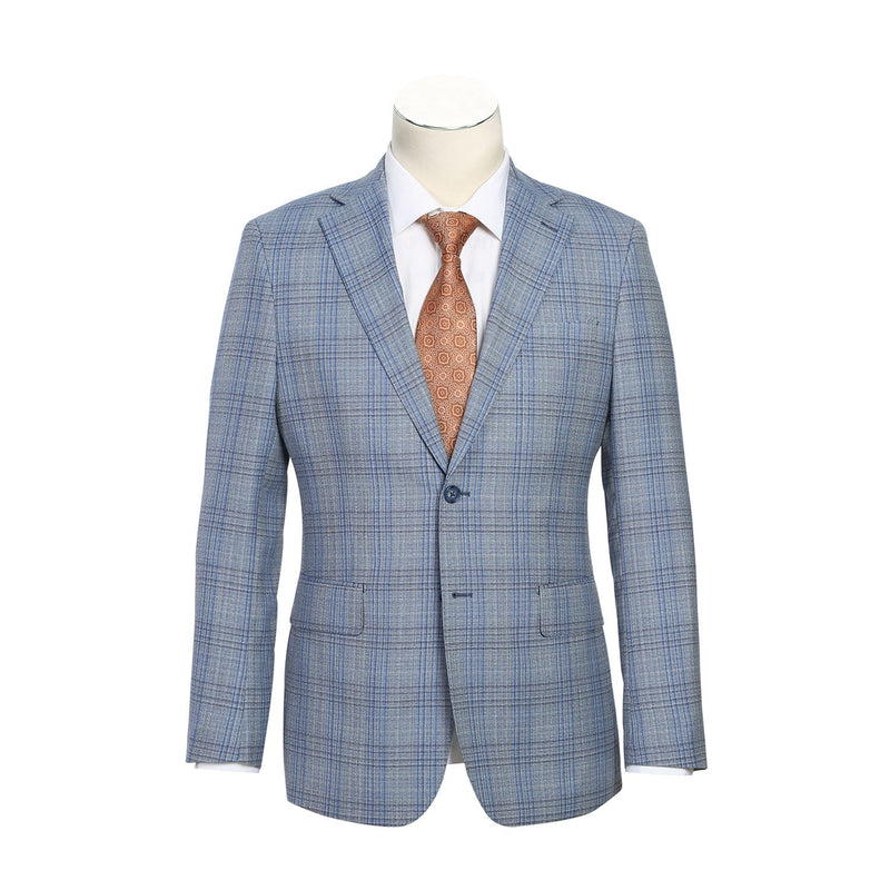 EL72-68-401 Light Gray with Blue Check Wool Suit