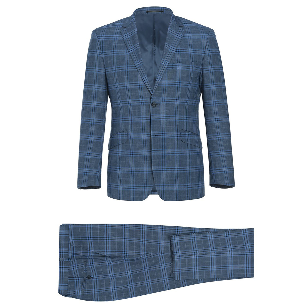 293-4 Men's 2-Piece Slim Fit Notch Lapel Stretch Windowpane Suit