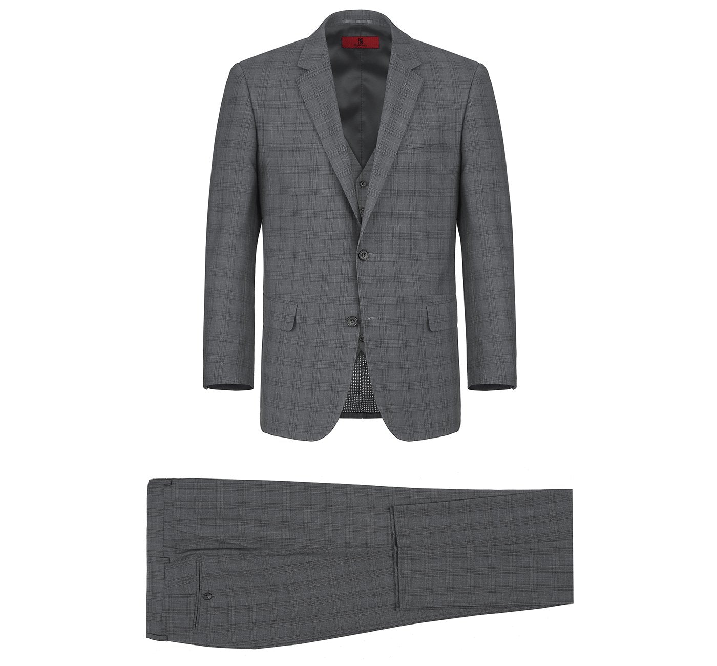 278-1 Men's 3-Piece Classic Fit Single Breasted Windowpane Suit
