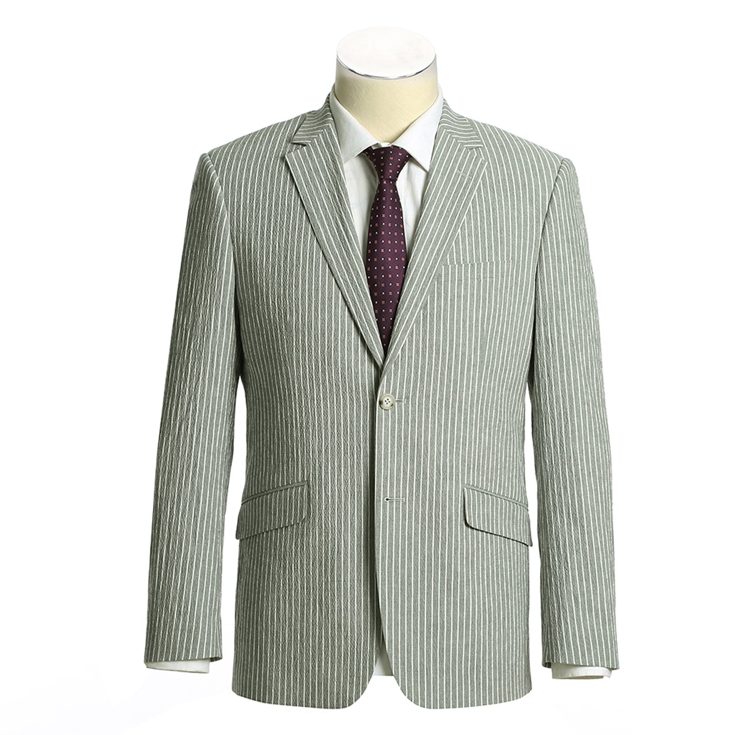 611-1 Men's Slim Fit Notch Lapels Gray Stripe Cotton Suits