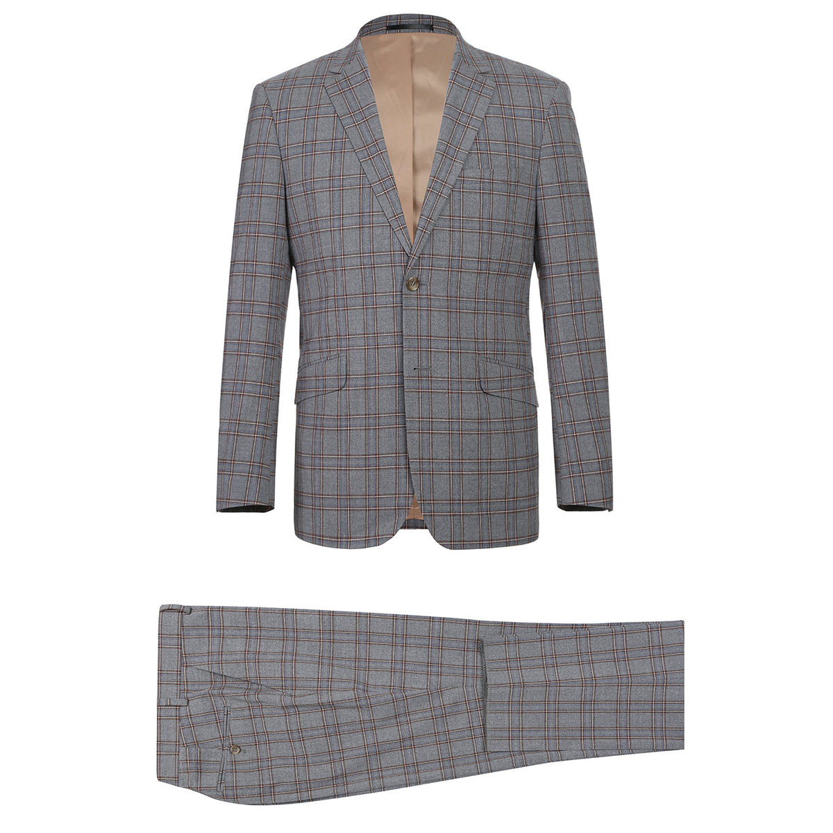 293-7 Men's Two Piece Slim Fit Stretch Windowpane Check Dress Suit