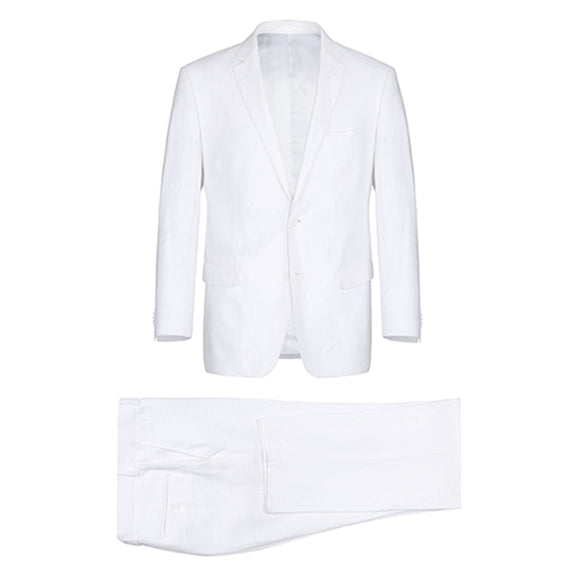 601-20 Men's Notch Lapels White Solid Linen Suits