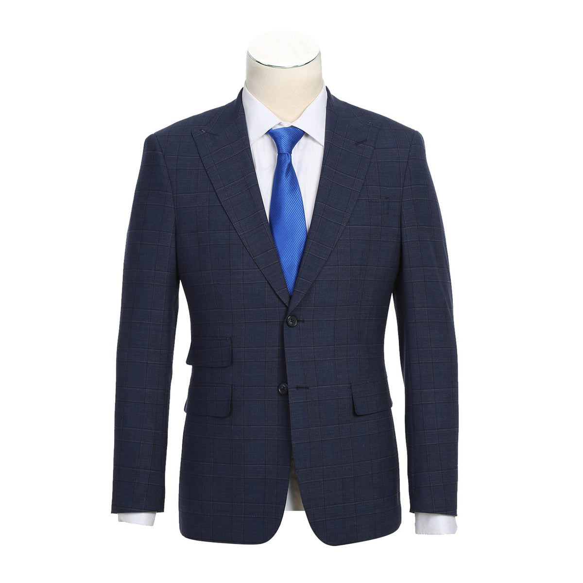 EL72-58-410 Prussian Blue Window Pane Check Wool Suit