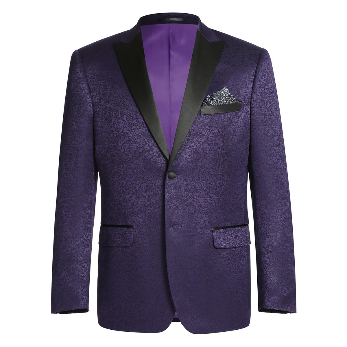 290-3 Men's Slim Fit Peak Lapel Tuxedo Blazer With Embroidered Pattern