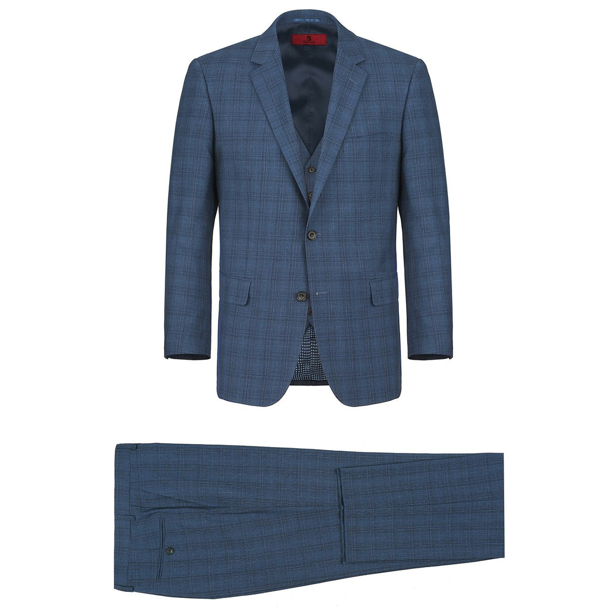 278-2 Men's 3-Piece Classic Fit Single Breasted Windowpane Suit
