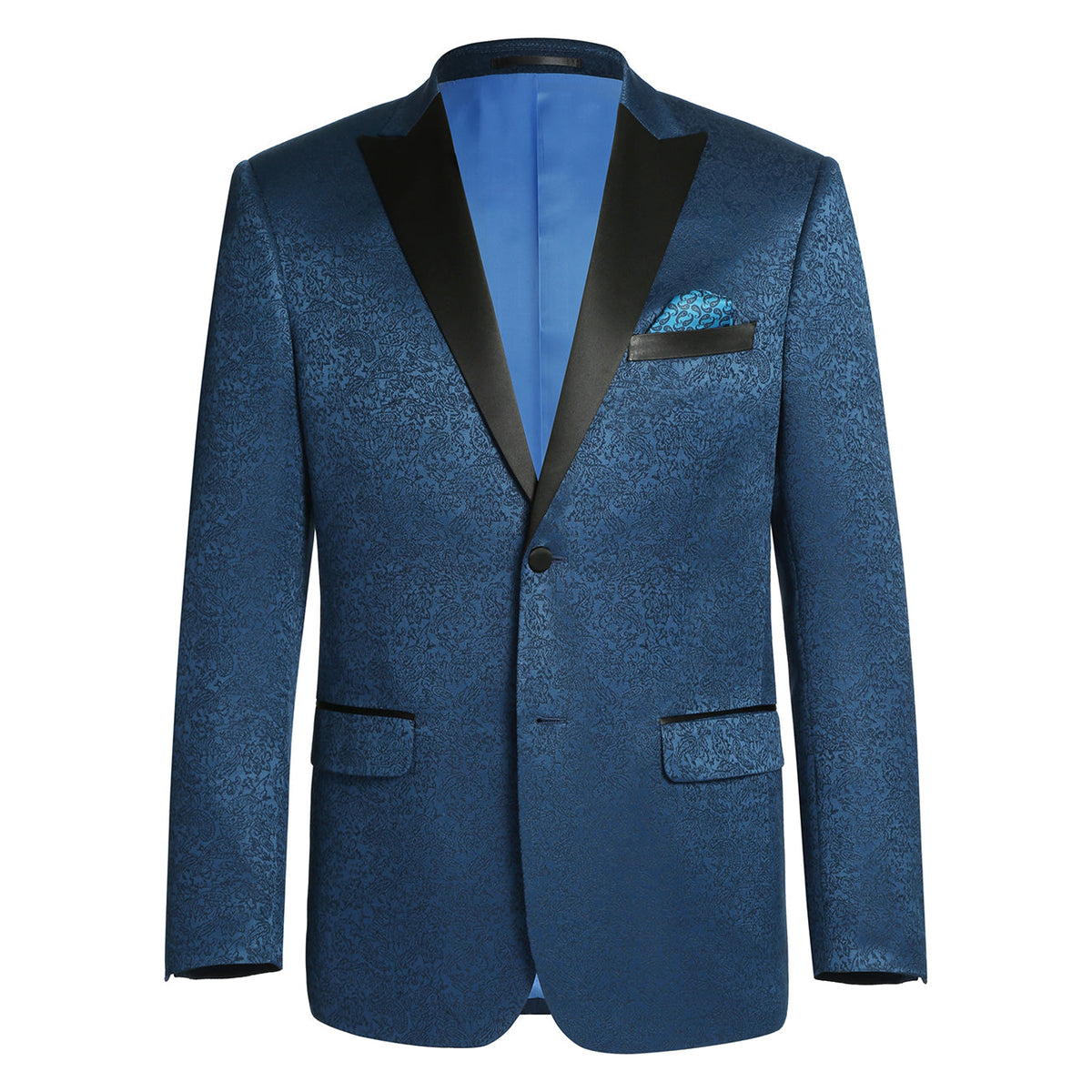 290-4 Men's Slim Fit Peak Lapel Tuxedo Blazer With Embroidered Pattern
