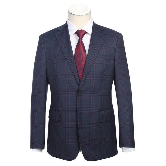 92-55-412EL Blue with Burgundy Check Suit