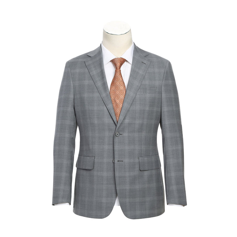 EL72-62-092 Light Gray Window Pane Check Wool Suit