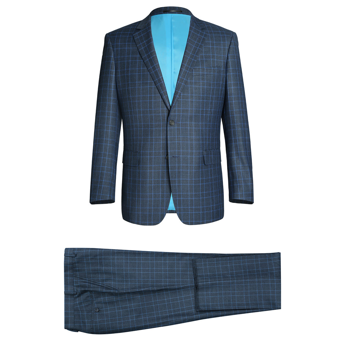293-6 Men's Two Piece Classic Fit Windowpane Check Dress Suit