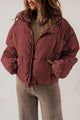 Zip Up Collared Neck Long Sleeve Winter Coat Brick Red
