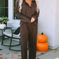 Buttoned Long Sleeve Top and Long Pants Lounge Set