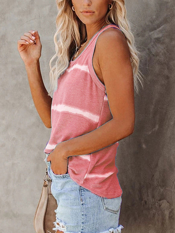 Full Size Tie-Dye Round Neck Tank Burnt Coral