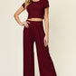 Double Take Full Size Round Neck Top and Pants Set