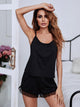 Gathered Detail Spliced Mesh Sleeveless Top and Shorts Lounge Set Black