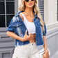 Distressed Raw Hem Button Up Denim Jacket