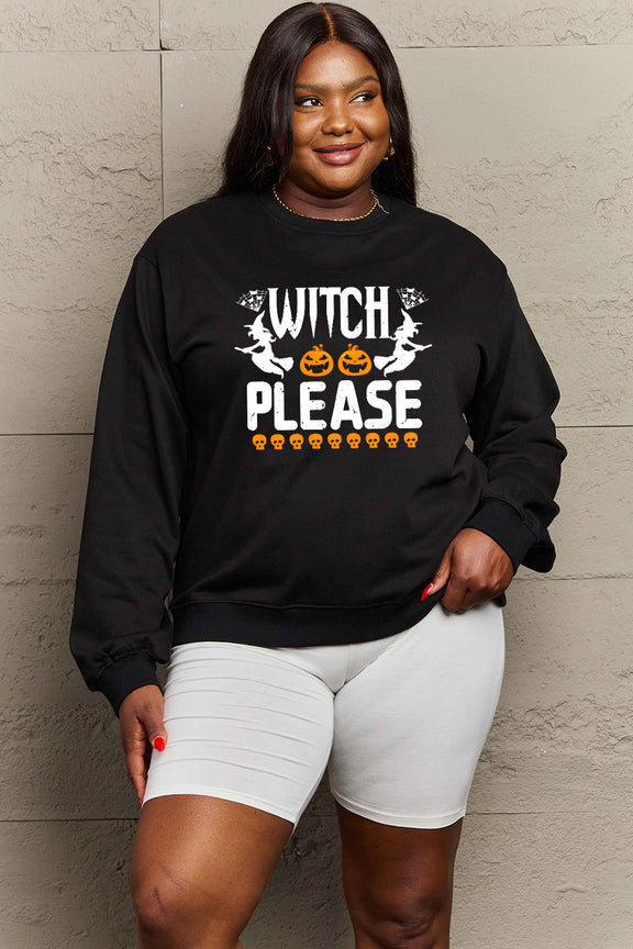 Simply Love Full Size WITCH PLEASE Graphic Sweatshirt Black
